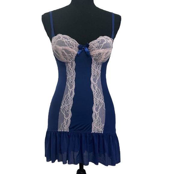 Adore Me Chemise Lingerie Dainty Coquette Lace Mesh Blue Size Small - Picture 1 of 7